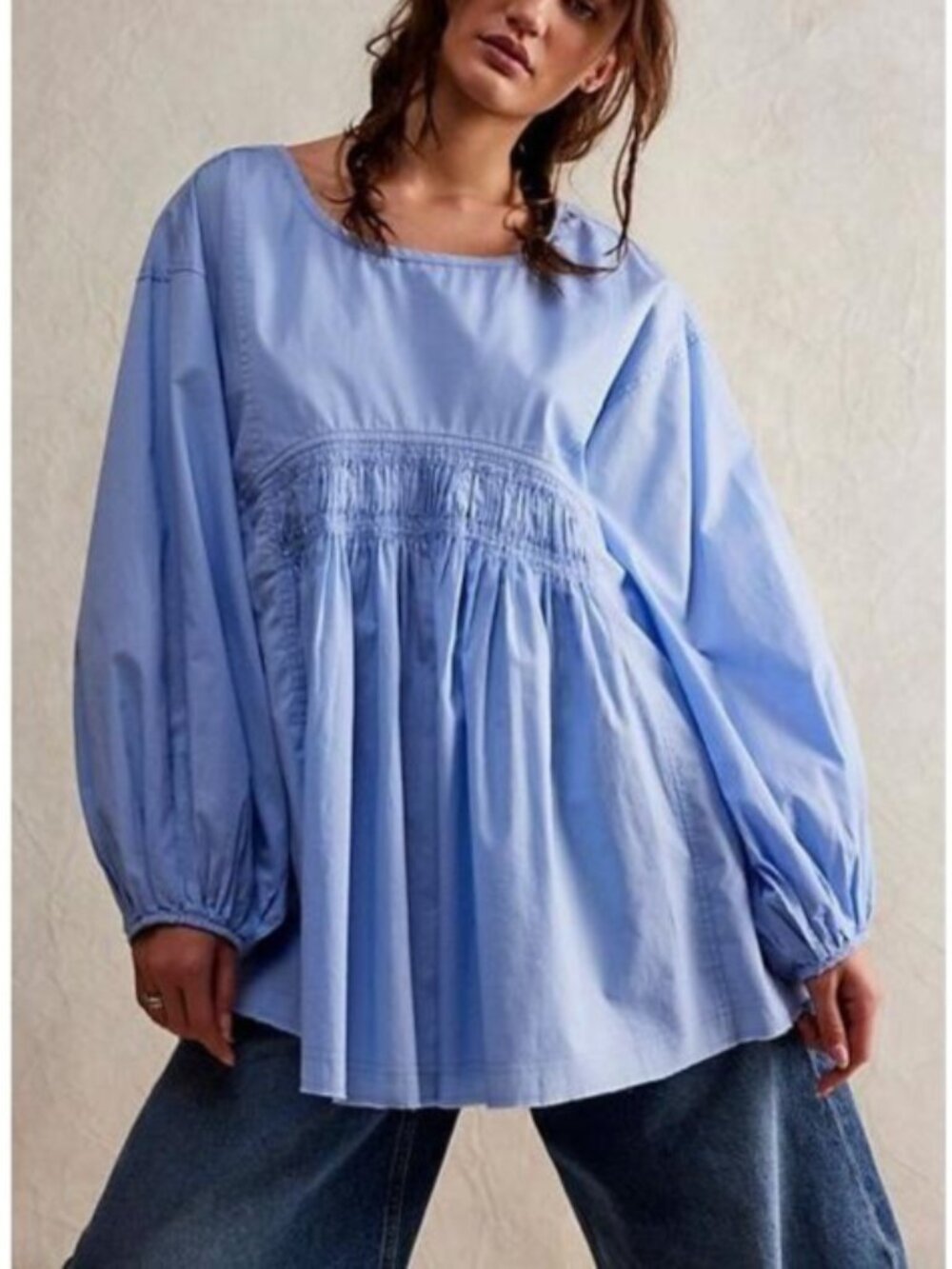 Free People We The Free Smocked Babydoll Tunic Top Oversized Trendy S 288614